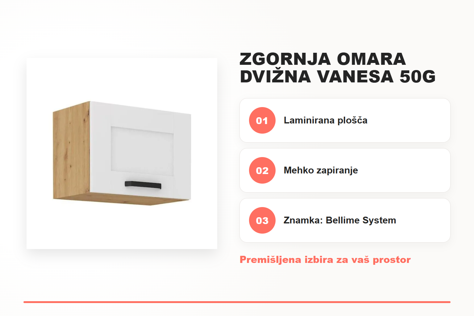 Zgornja omara dvižna VANESA 50G – pregled ključnih lastnosti