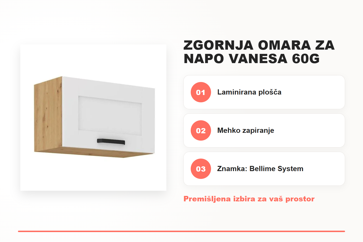 Zgornja omara za napo VANESA 60G – pregled ključnih lastnosti