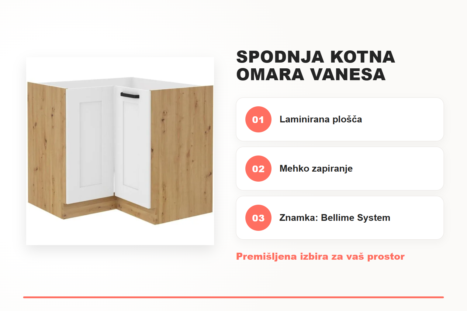 Spodnja kotna omara VANESA 90x90D – pregled ključnih lastnosti
