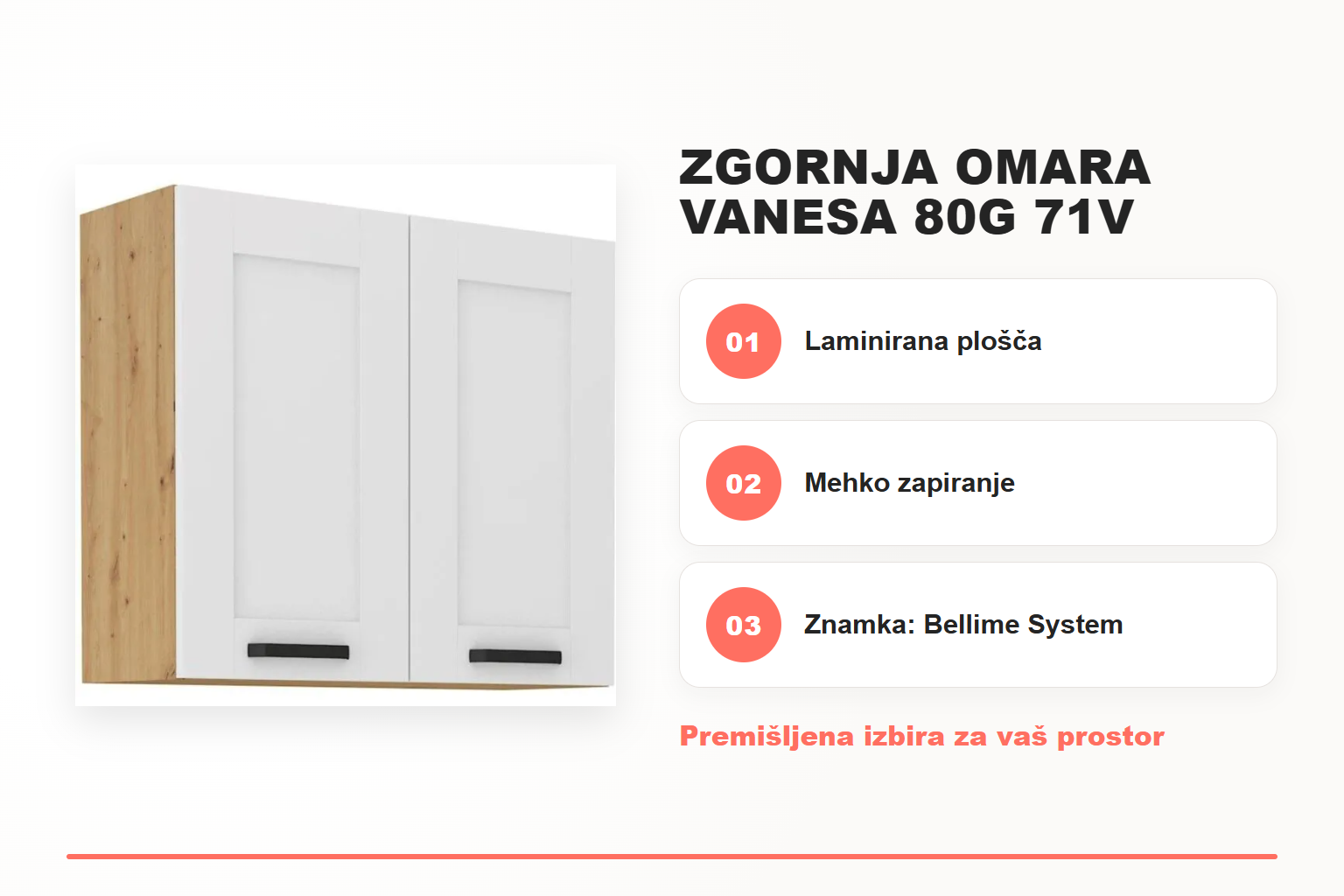Zgornja omara VANESA 80G 71V – pregled ključnih lastnosti