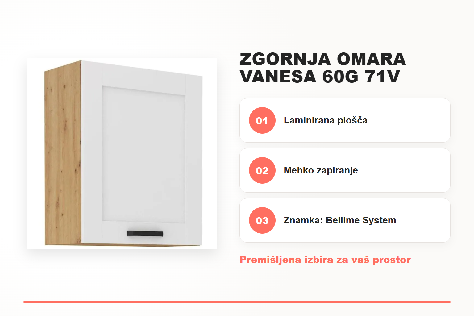 Zgornja omara VANESA 60G 71V – pregled ključnih lastnosti