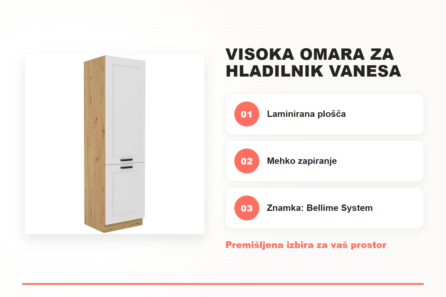 Visoka omara za hladilnik VANESA 60D – pregled ključnih lastnosti