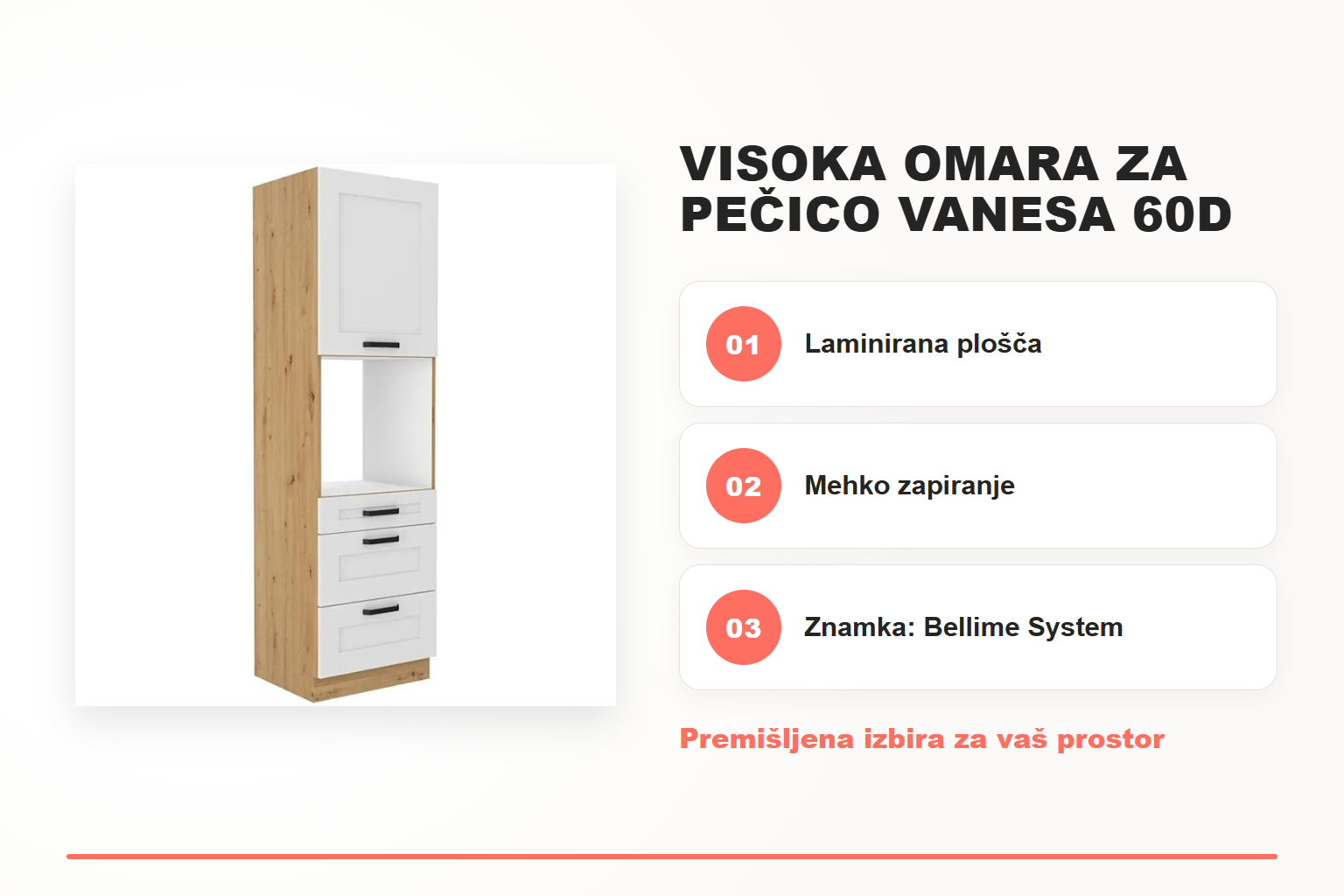 Visoka omara za pečico VANESA 60D 3P – pregled ključnih lastnosti