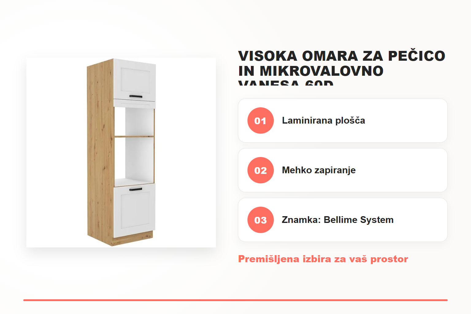 Visoka omara za pečico in mikrovalovno VANESA 60D – pregled ključnih lastnosti
