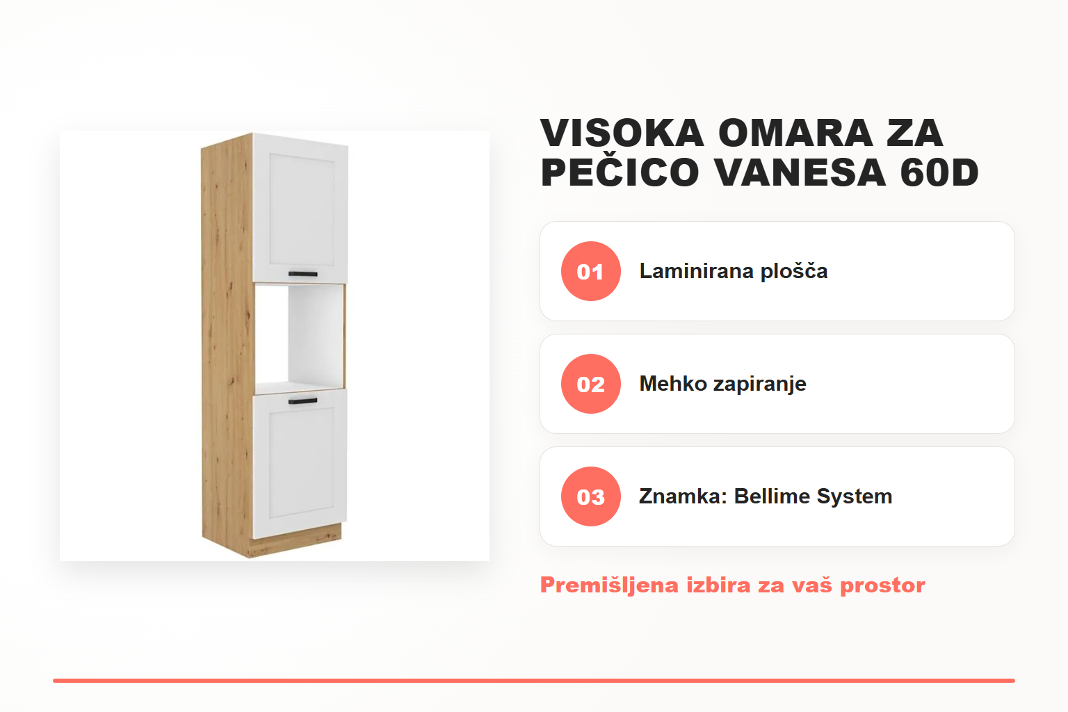 Visoka omara za pečico VANESA 60D – pregled ključnih lastnosti