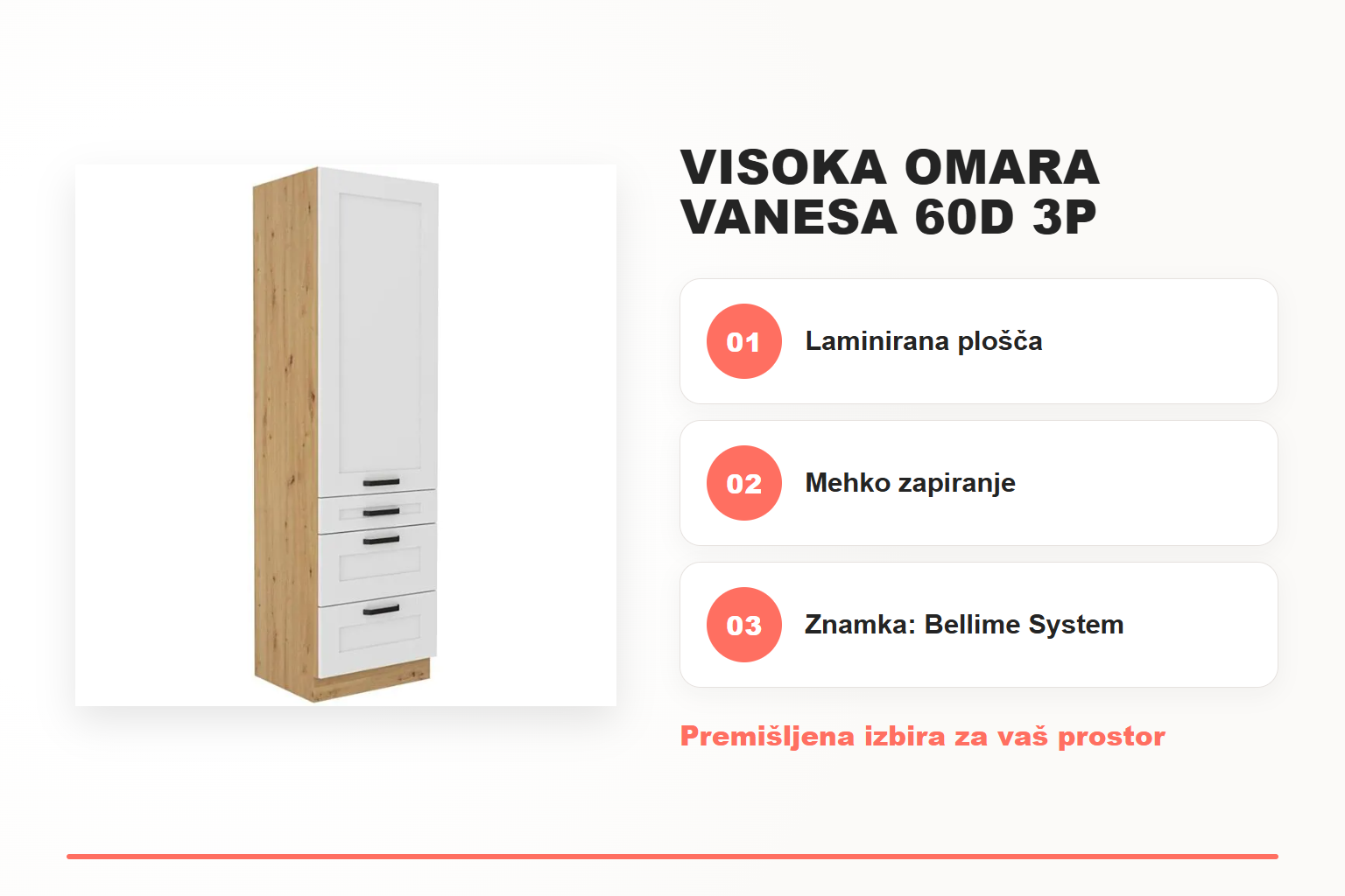 Visoka omara VANESA 60D 3P – pregled ključnih lastnosti