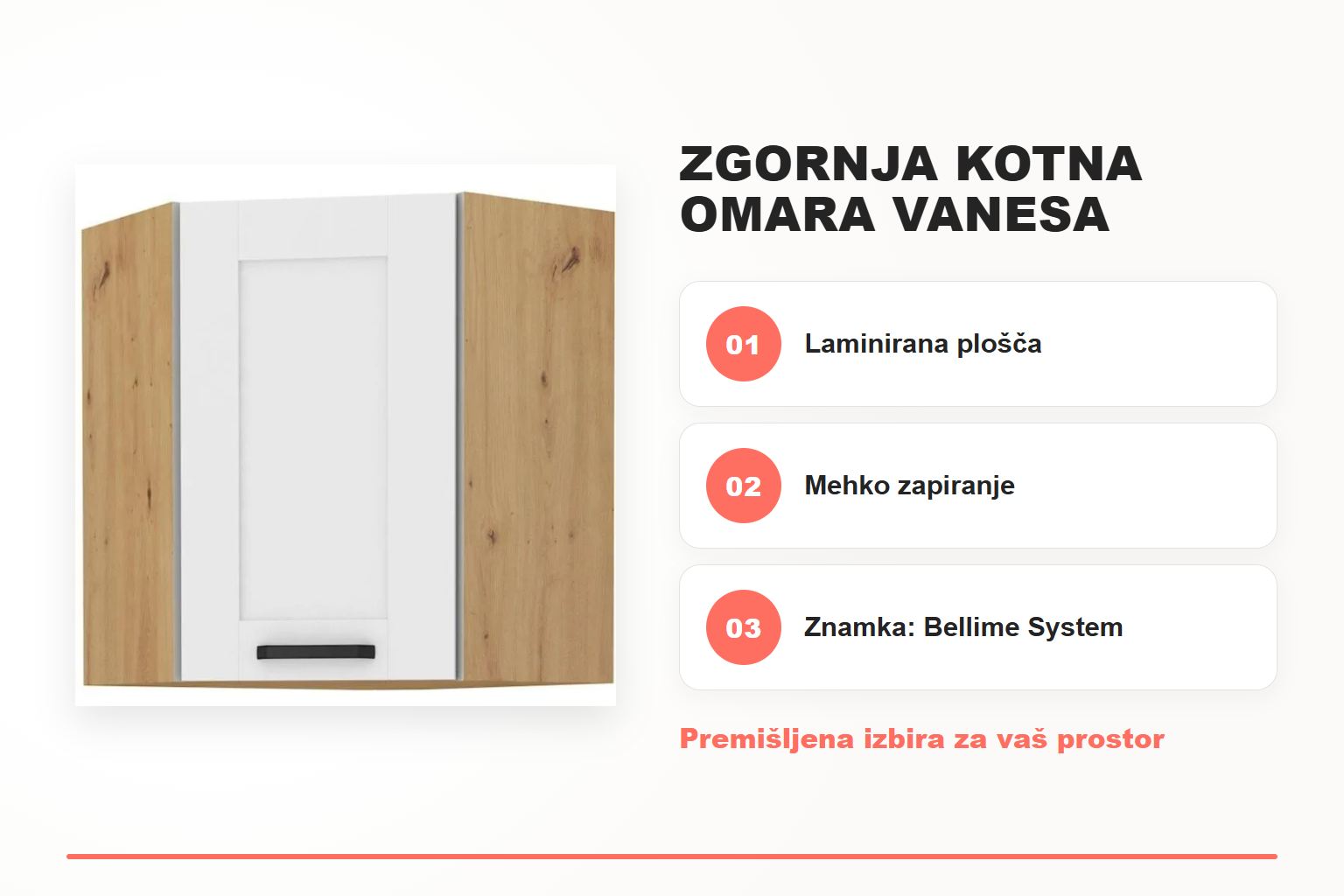 Zgornja kotna omara VANESA 60/60G 71V – pregled ključnih lastnosti