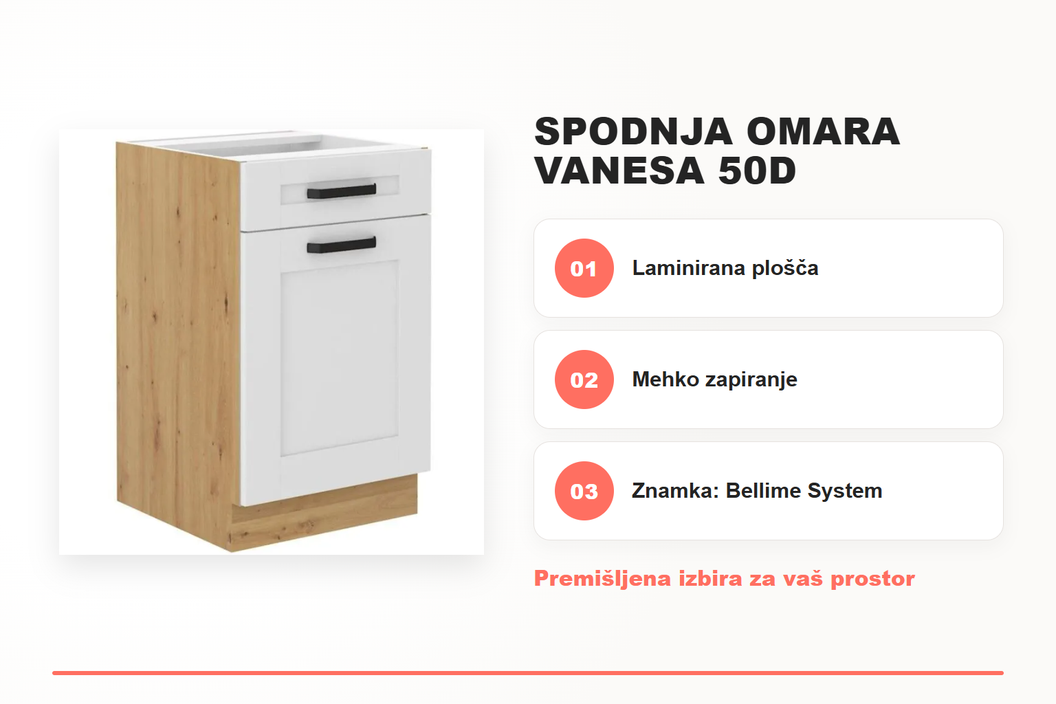 Spodnja omara VANESA 50D – pregled ključnih lastnosti