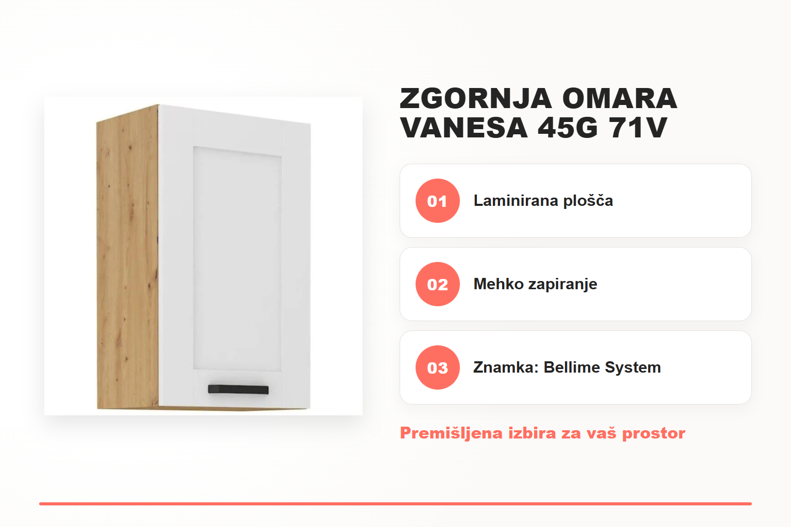 Zgornja omara VANESA 45G 71V – pregled ključnih lastnosti