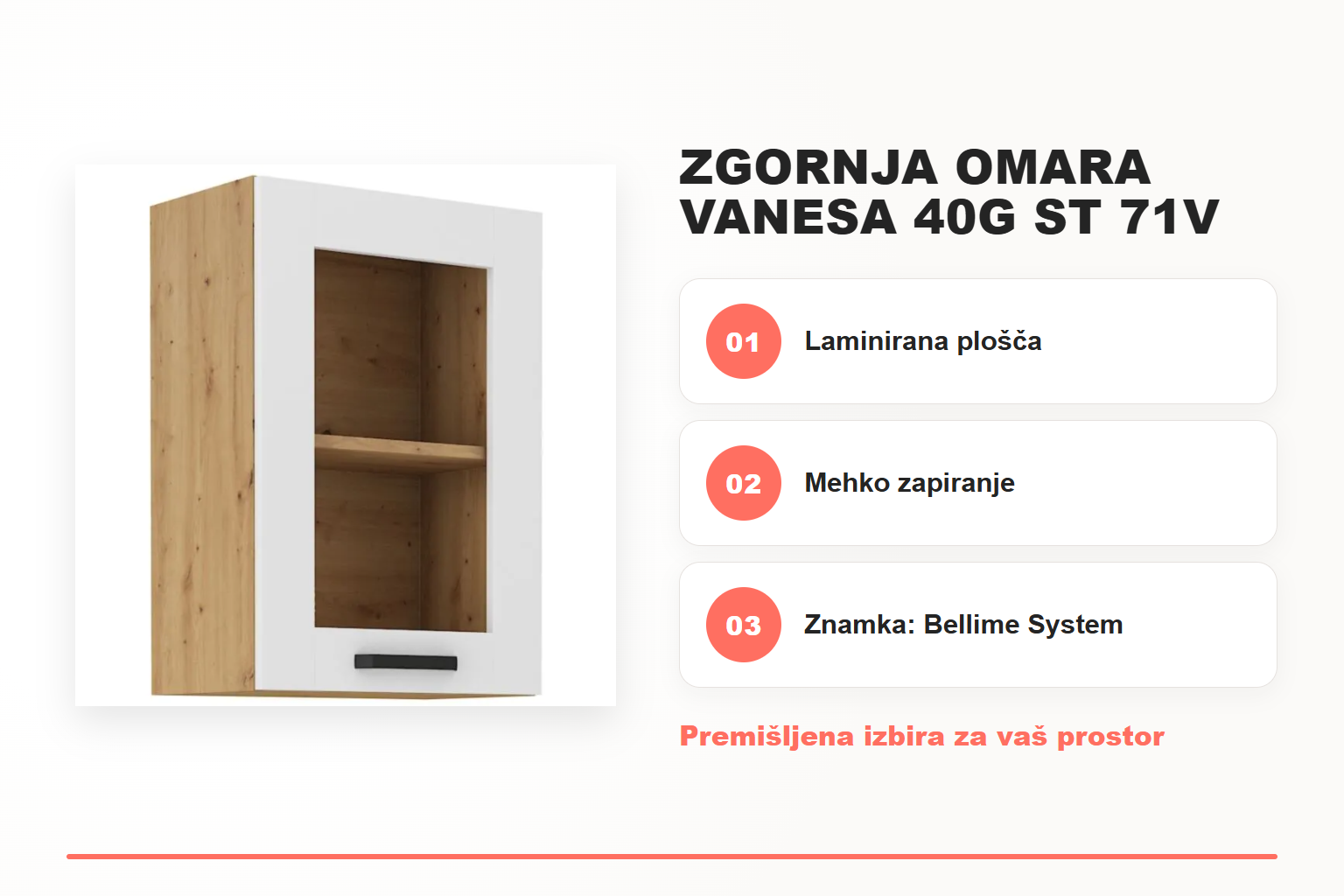 Zgornja omara VANESA 40G ST 71V – pregled ključnih lastnosti