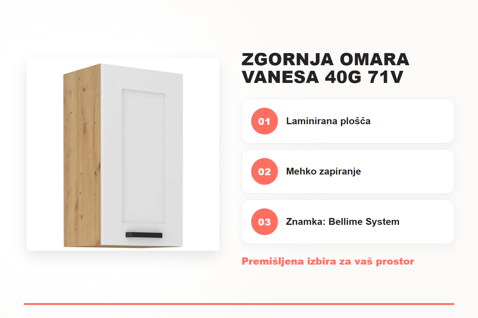 Zgornja omara VANESA 40G 71V – pregled ključnih lastnosti