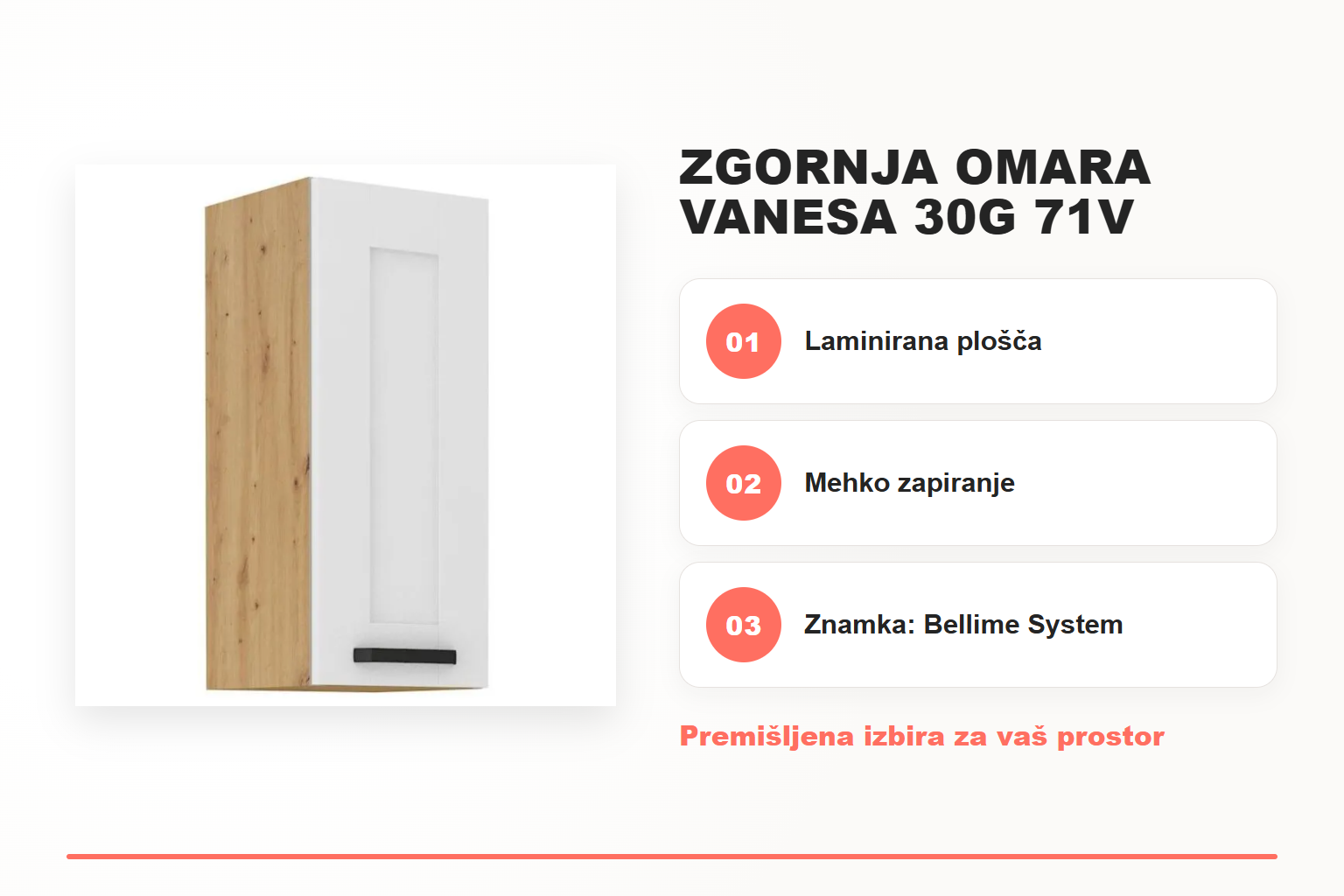 Zgornja omara VANESA 30G 71V – pregled ključnih lastnosti