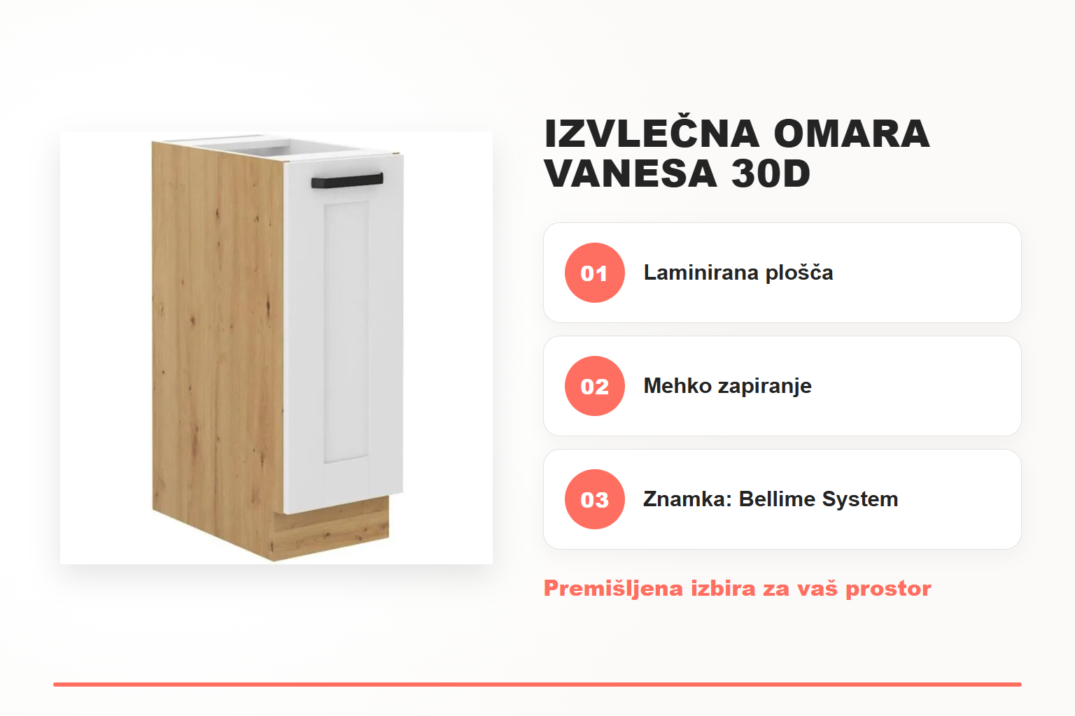 Izvlečna omara VANESA 30D – pregled ključnih lastnosti