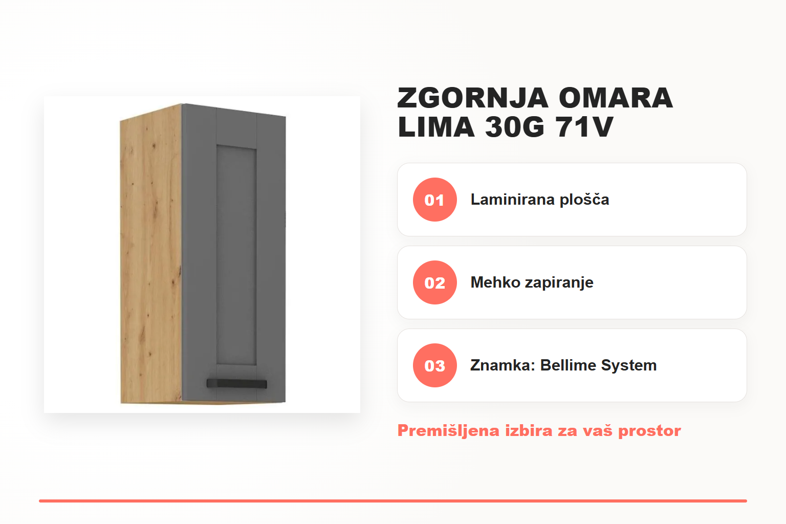 Zgornja omara LIMA 30G 71V – pregled ključnih lastnosti