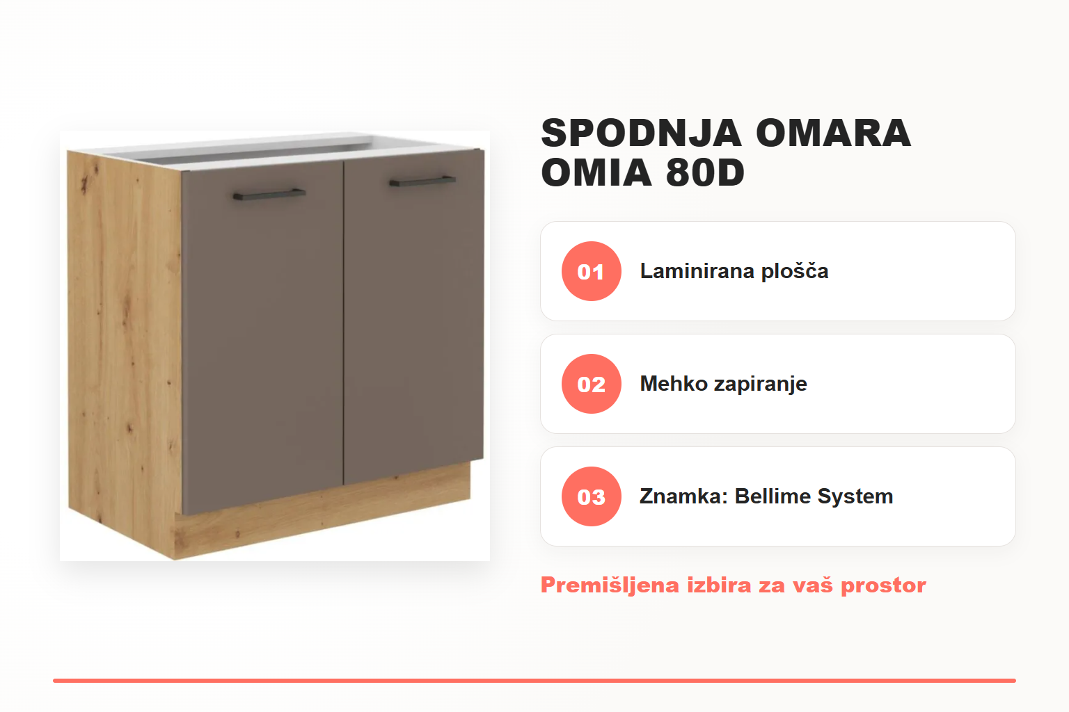 Spodnja omara OMIA 80D – pregled ključnih lastnosti
