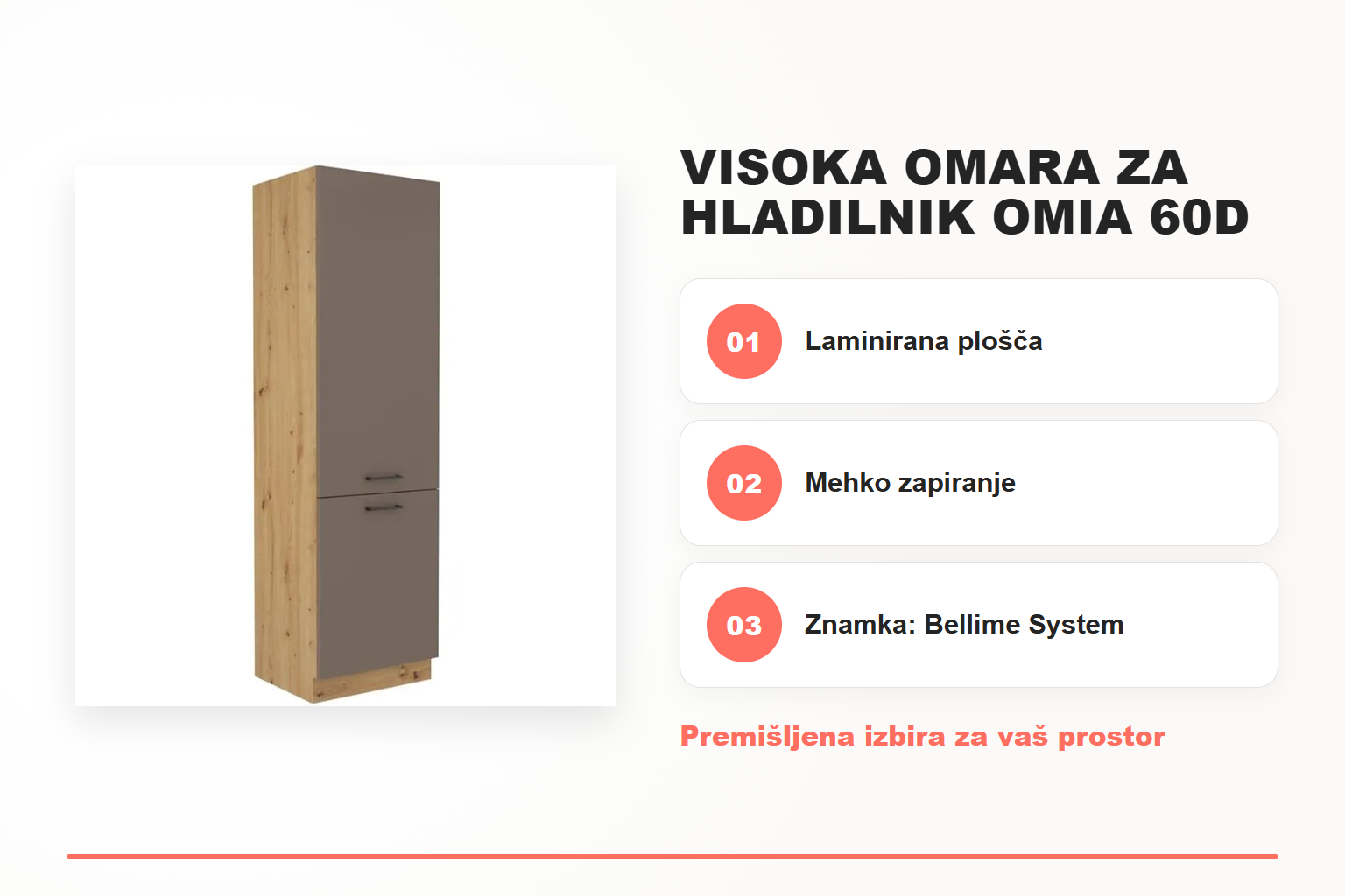 Visoka omara za hladilnik OMIA 60D – pregled ključnih lastnosti