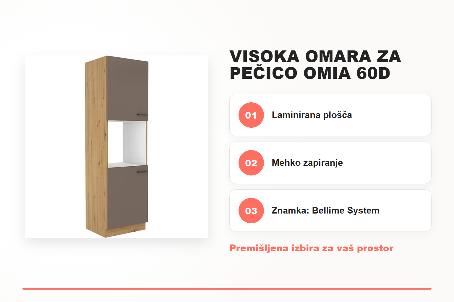 Visoka omara za pečico OMIA 60D – pregled ključnih lastnosti