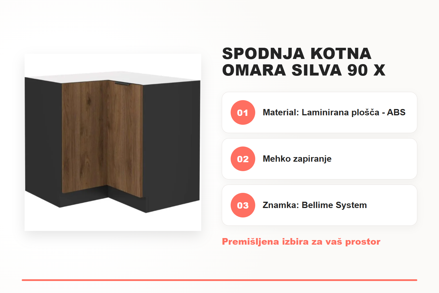 Spodnja kotna omara SILVA 90 x 90D – pregled ključnih lastnosti