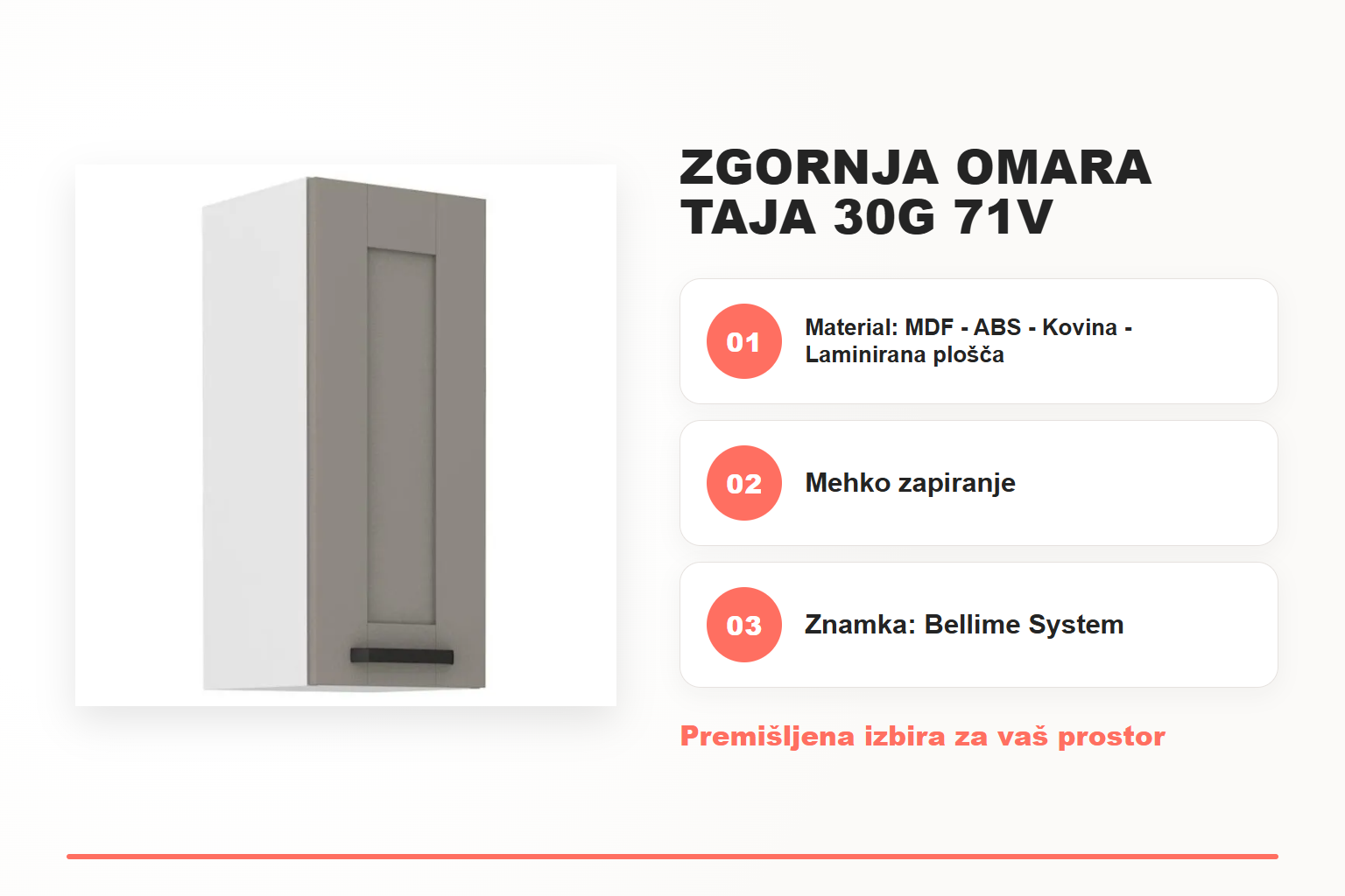 Zgornja omara TAJA 30G 71V – pregled ključnih lastnosti