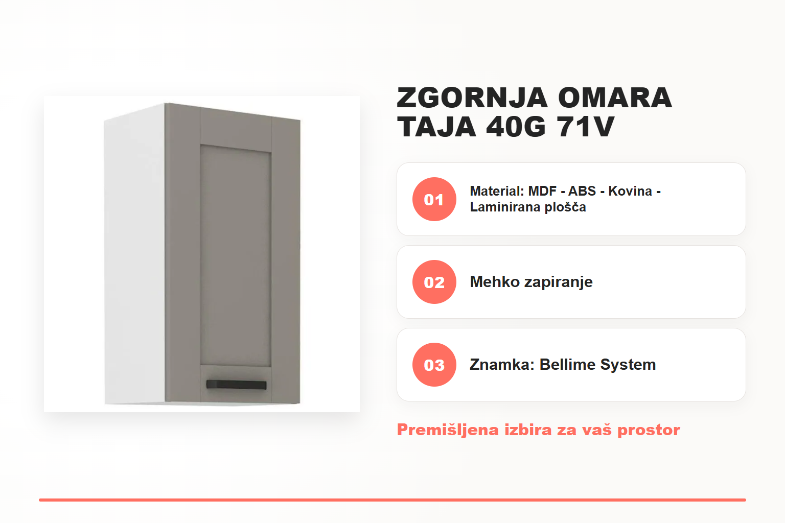 Zgornja omara TAJA 40G 71V – pregled ključnih lastnosti