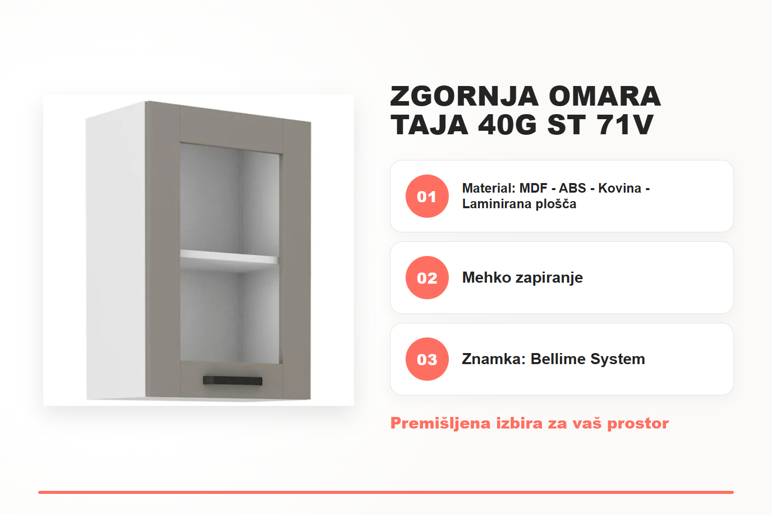 Zgornja omara TAJA 40G ST 71V – pregled ključnih lastnosti