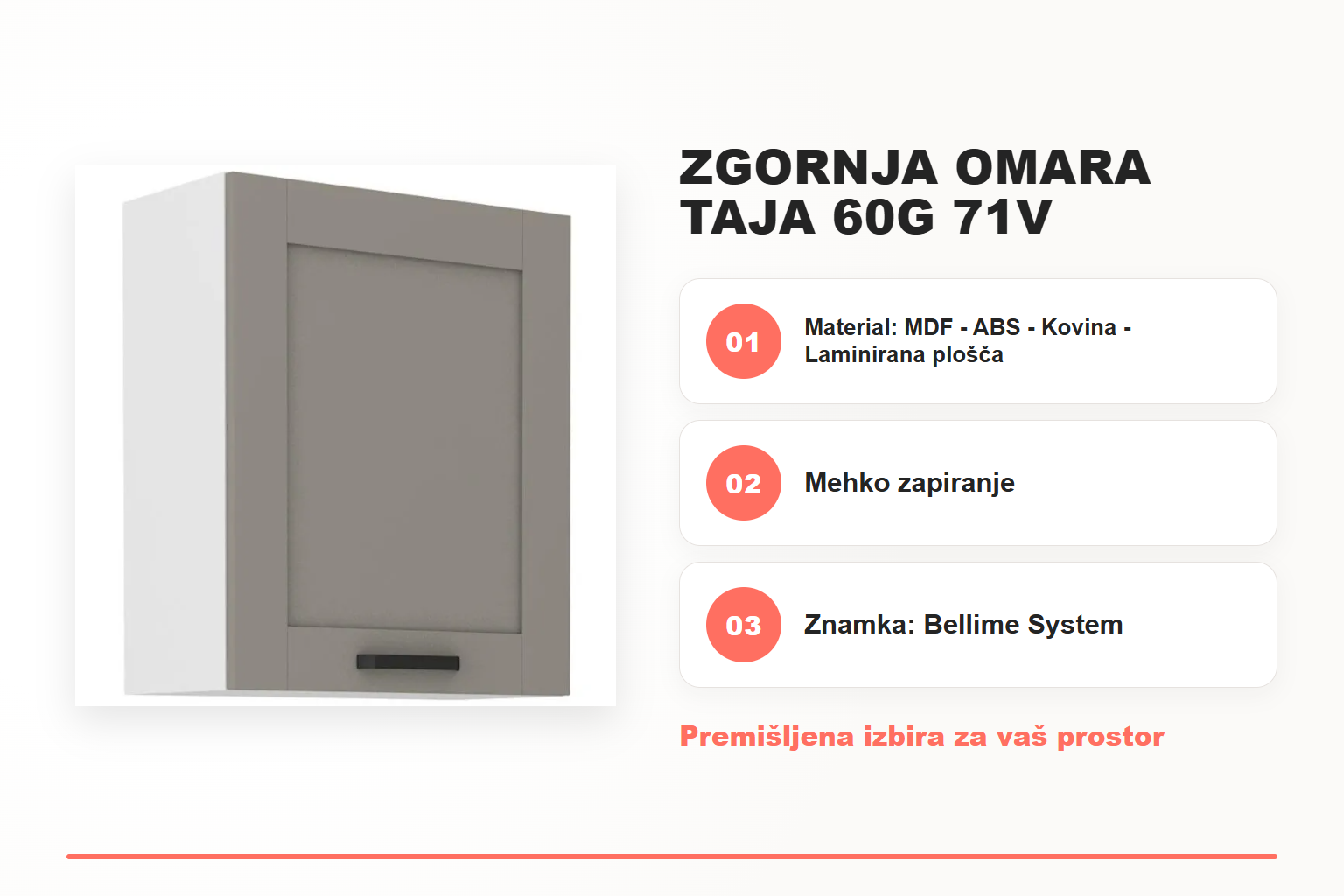 Zgornja omara TAJA 60G 71V – pregled ključnih lastnosti