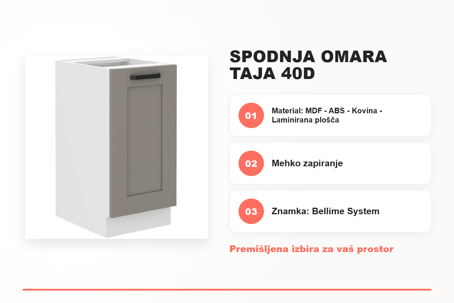 Spodnja omara TAJA 40D – pregled ključnih lastnosti