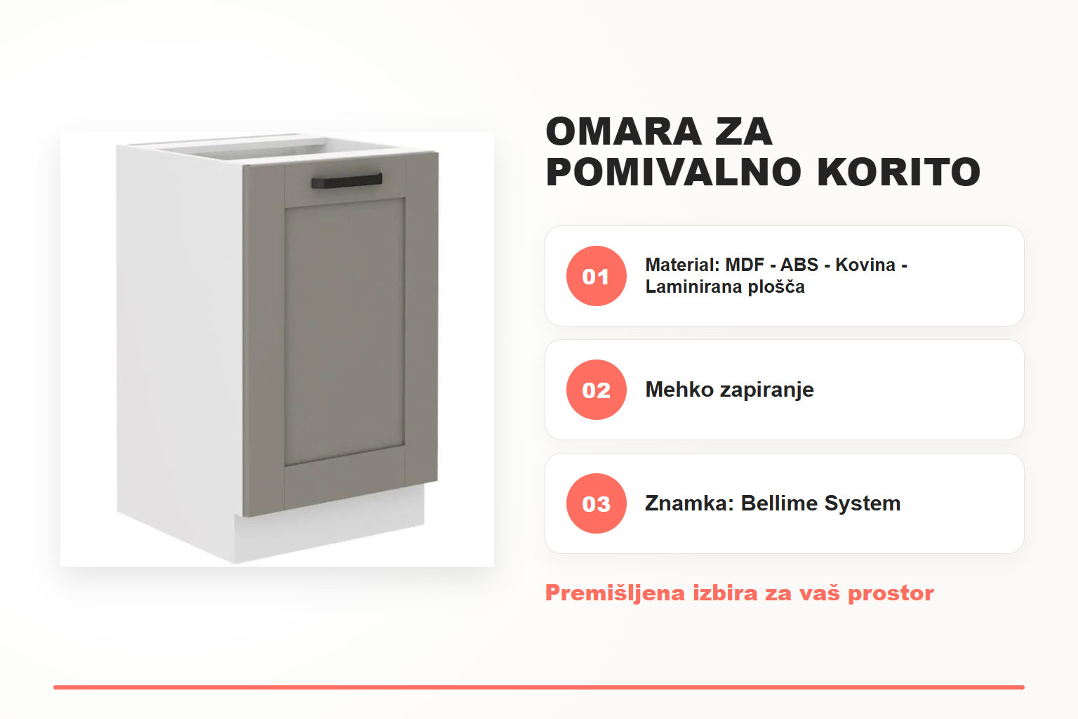 Omara za pomivalno korito TAJA 50D – pregled ključnih lastnosti