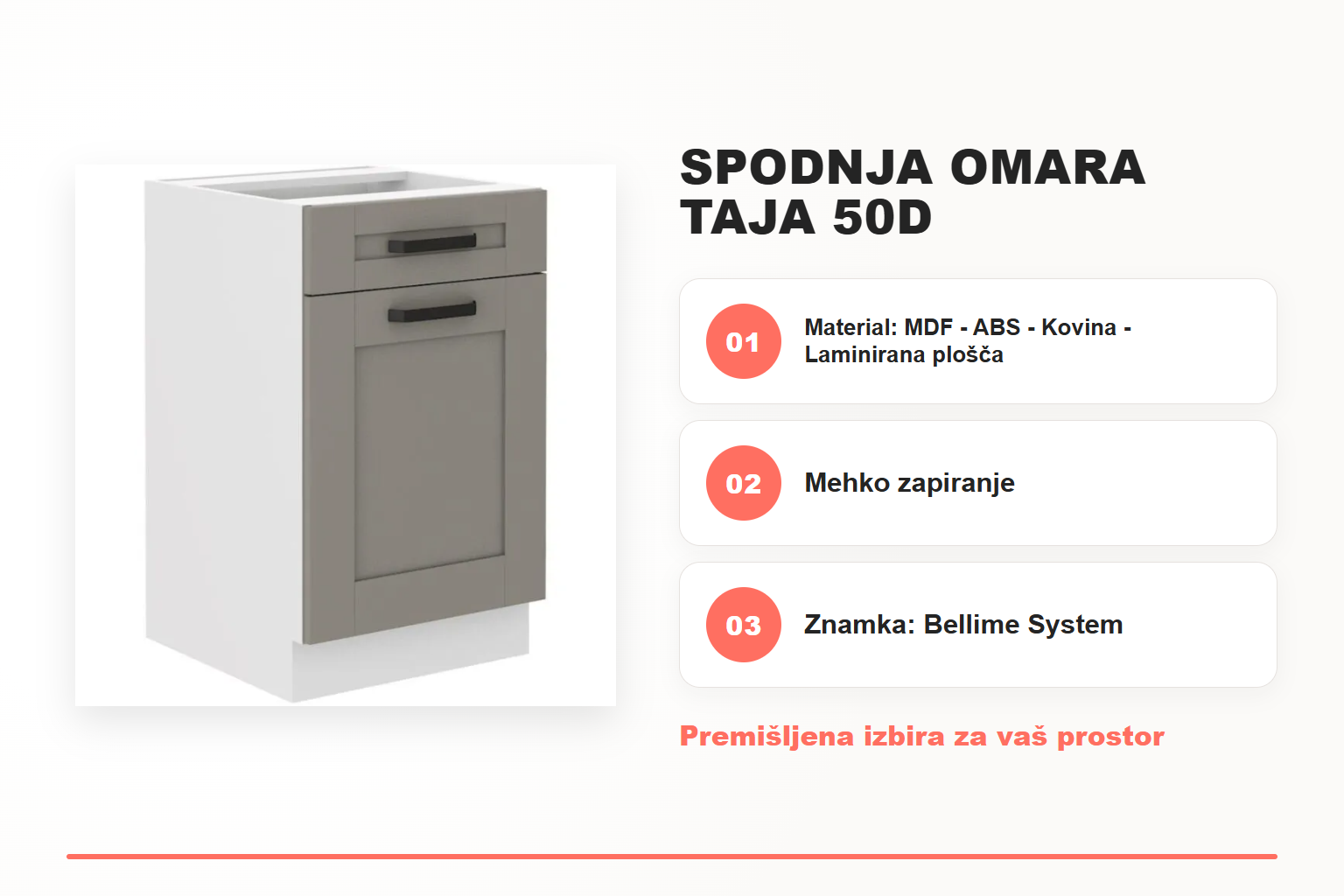 Spodnja omara TAJA 50D – pregled ključnih lastnosti