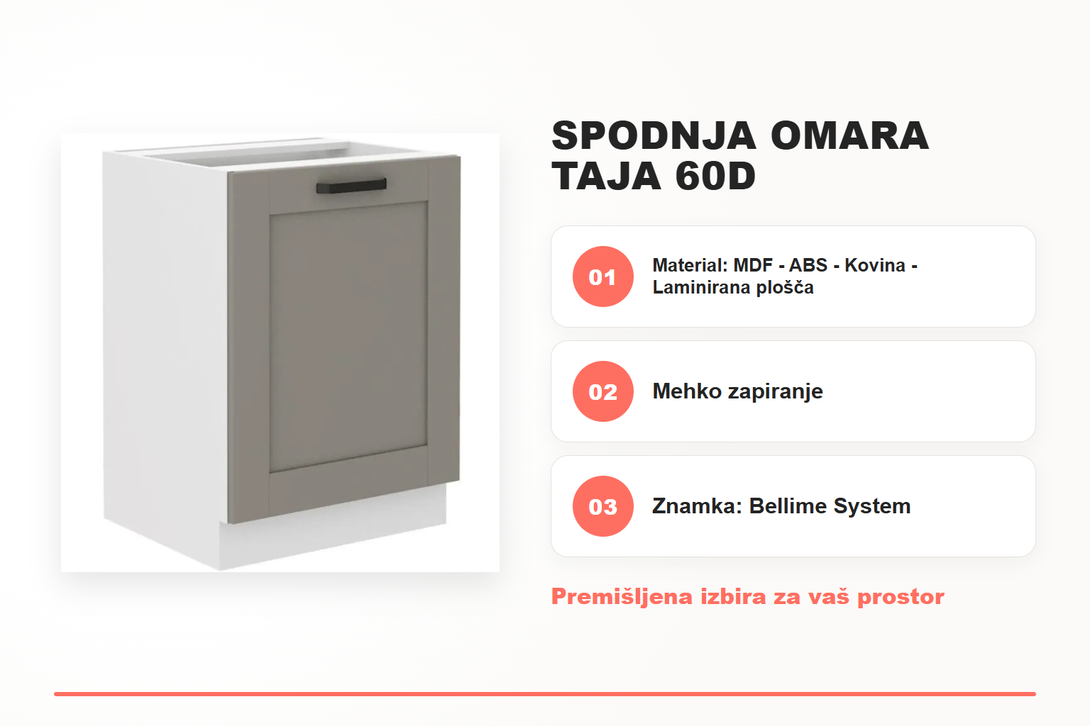 Spodnja omara TAJA 60D – pregled ključnih lastnosti