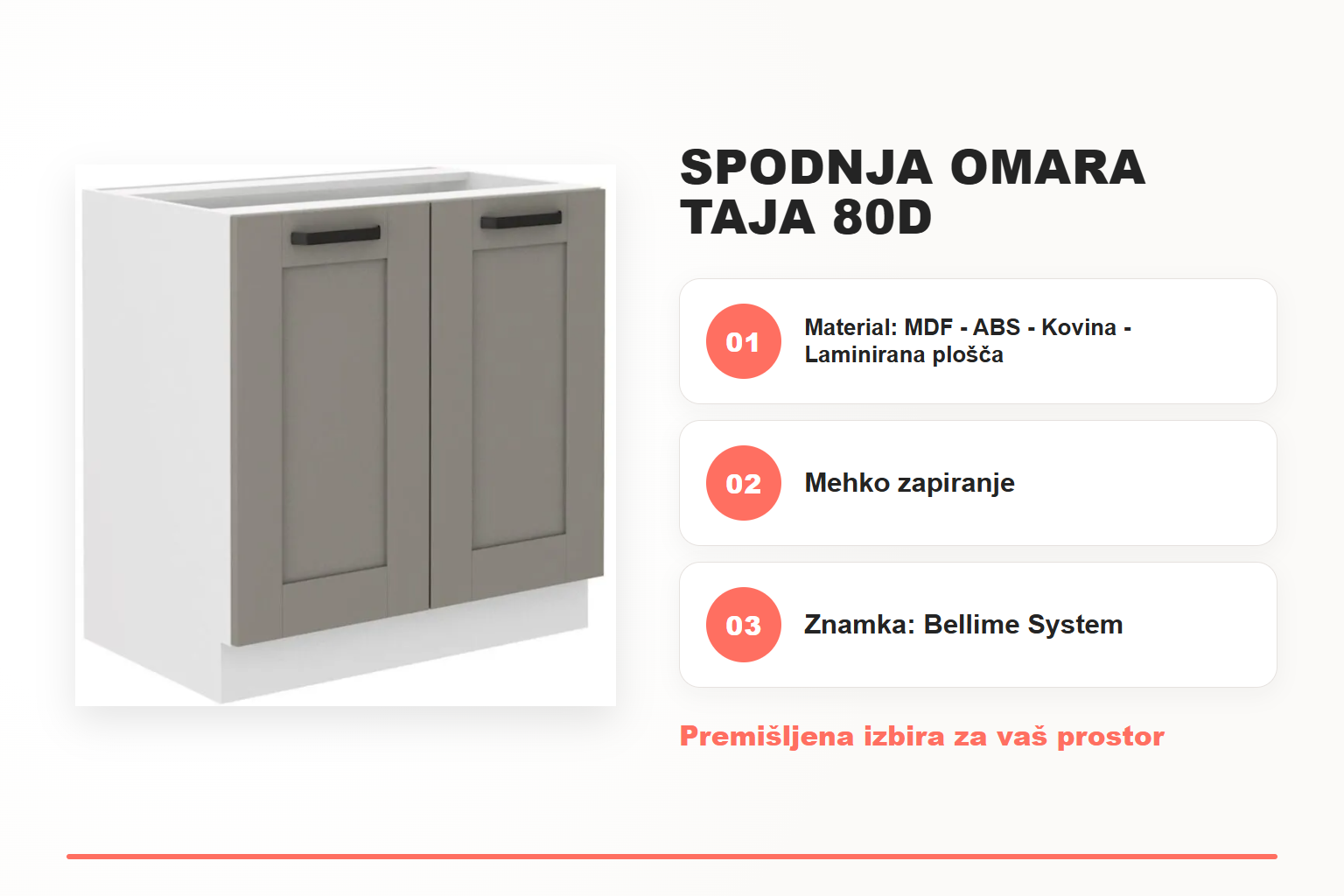 Spodnja omara TAJA 80D – pregled ključnih lastnosti