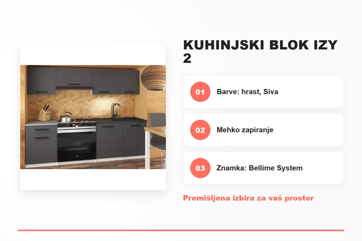 Kuhinjski blok IZY 2 – pregled ključnih lastnosti