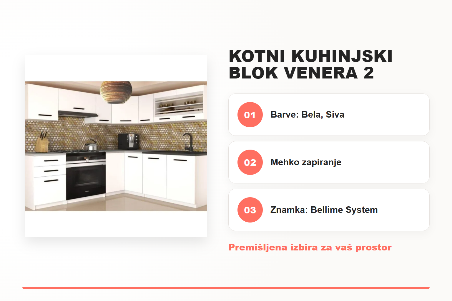Kotni kuhinjski blok VENERA 2 – pregled ključnih lastnosti