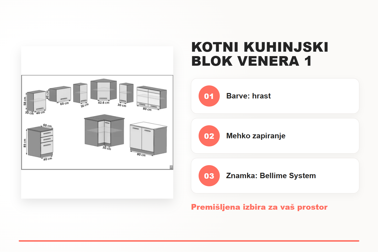 Kotni kuhinjski blok VENERA 1 – pregled ključnih lastnosti