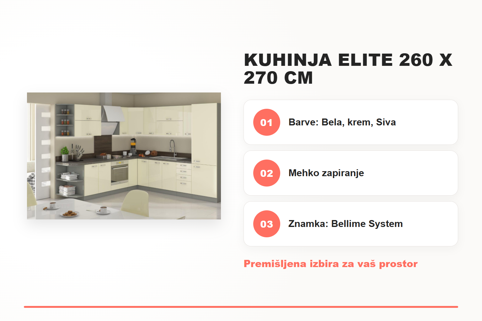 Kuhinja ELITE 260 x 270 cm – pregled ključnih lastnosti