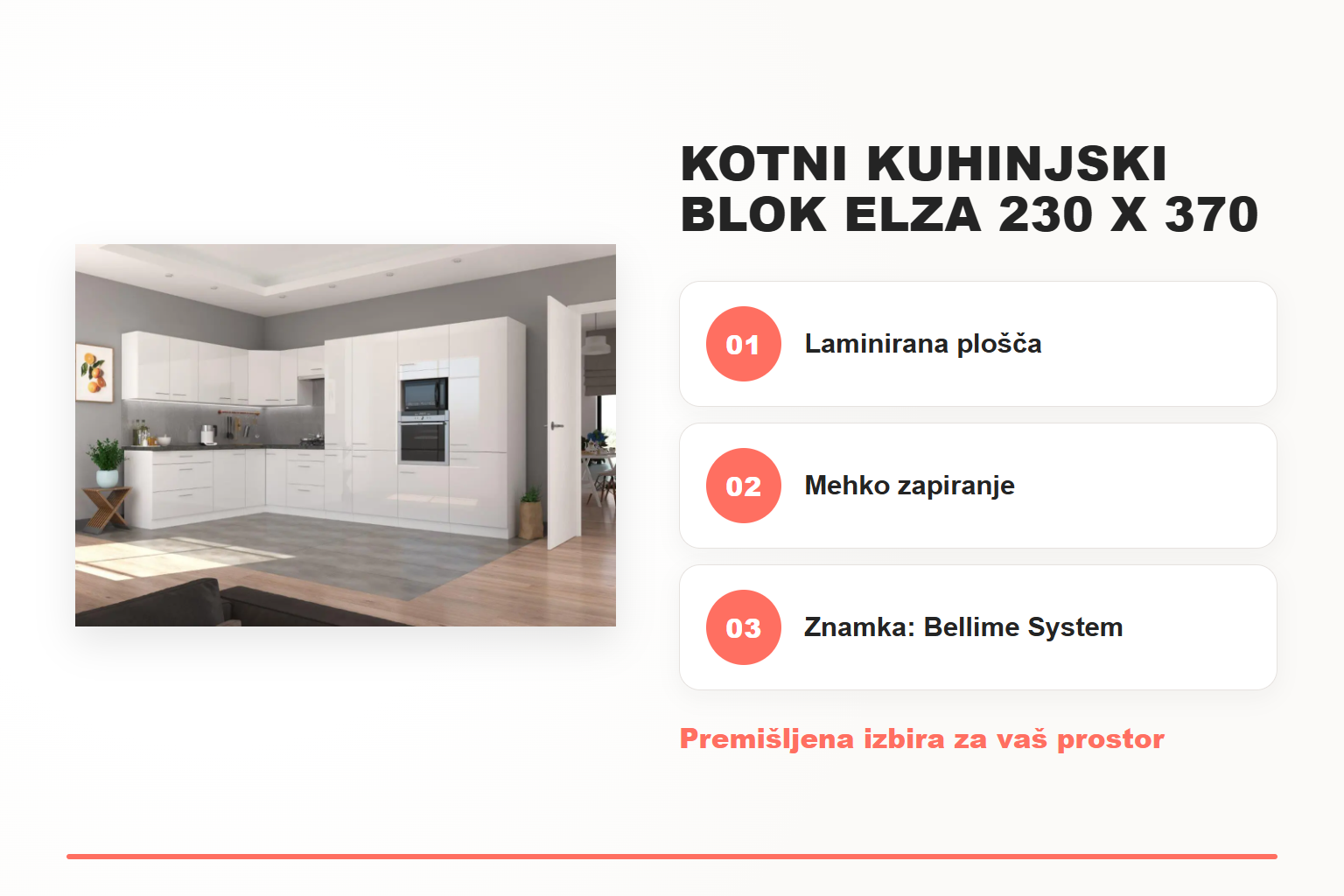 Kotni kuhinjski blok ELZA 230 x 370 cm – pregled ključnih lastnosti