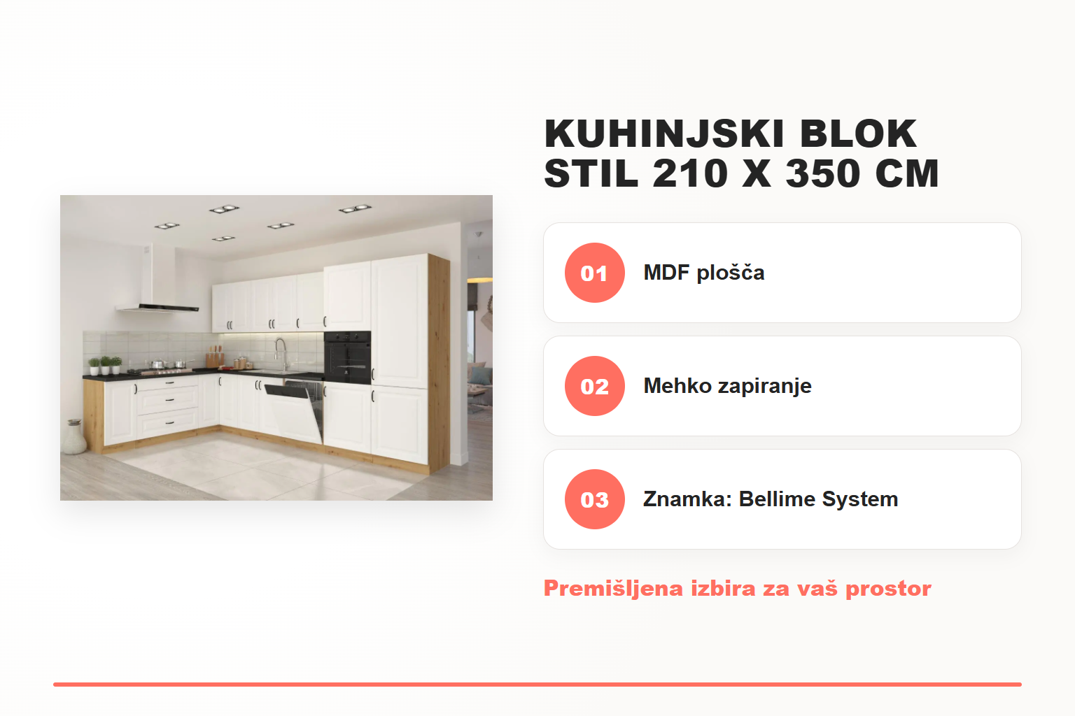Kuhinjski blok STIL 210 x 350 cm – pregled ključnih lastnosti
