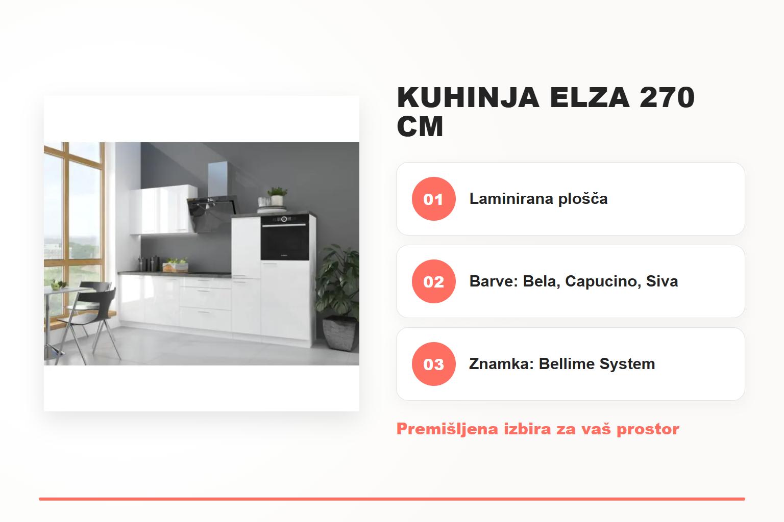 Kuhinja ELZA 270 cm – pregled ključnih lastnosti