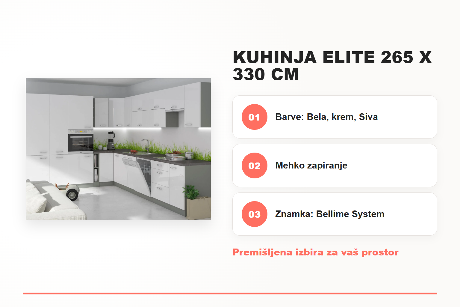 Kuhinja ELITE 265 x 330 cm – pregled ključnih lastnosti