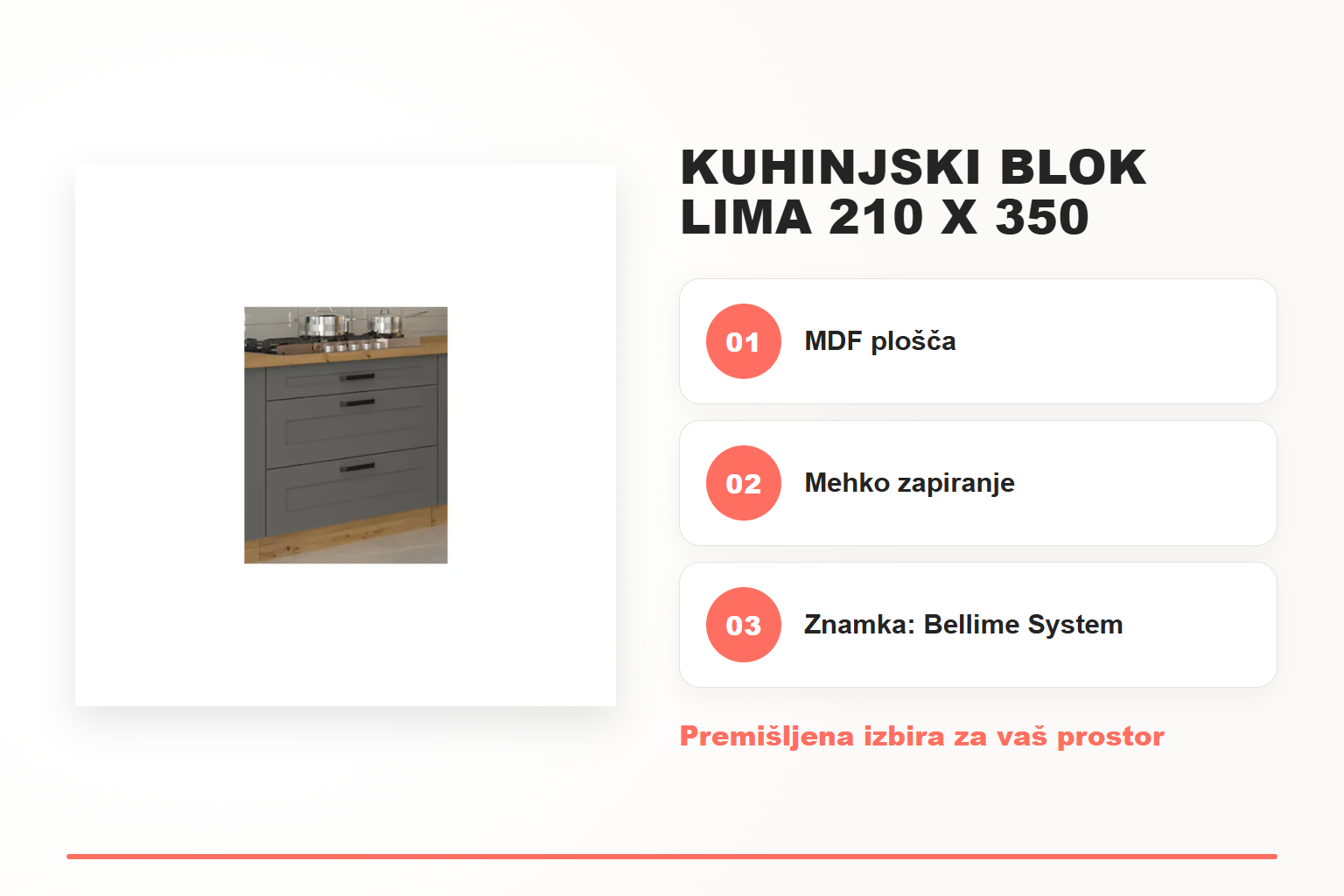 Kuhinjski blok LIMA 210 x 350 – pregled ključnih lastnosti