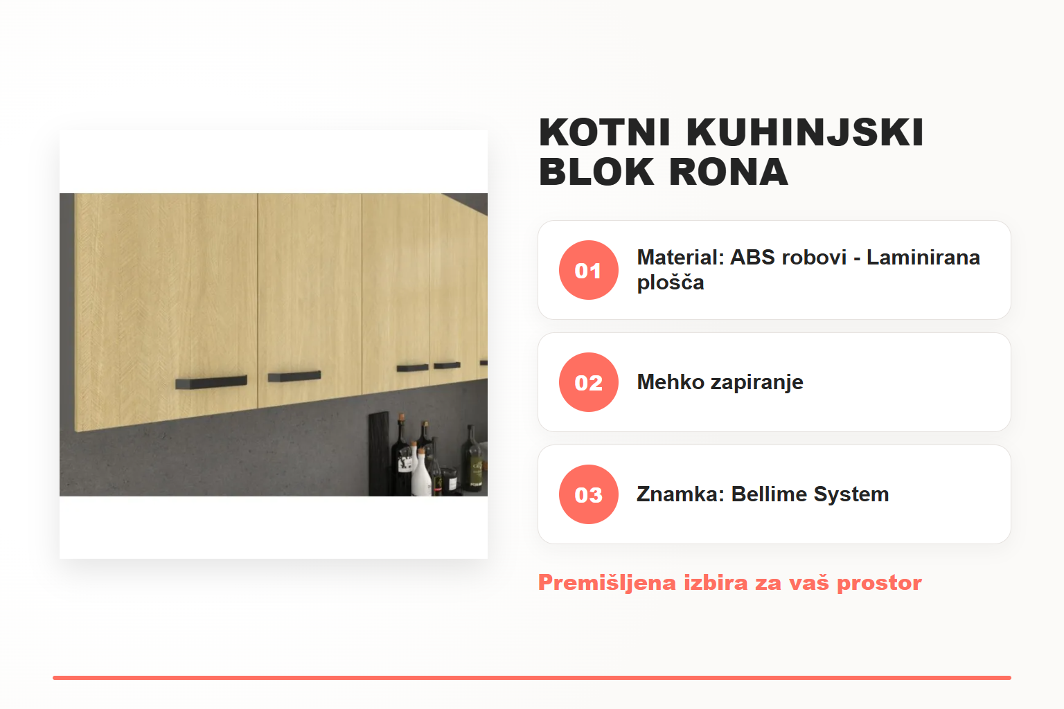 Kotni kuhinjski blok RONA – pregled ključnih lastnosti