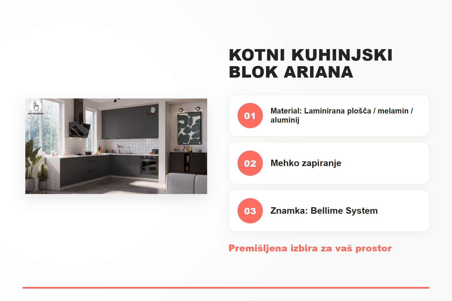 Kotni kuhinjski blok ARIANA 290×230 – pregled ključnih lastnosti