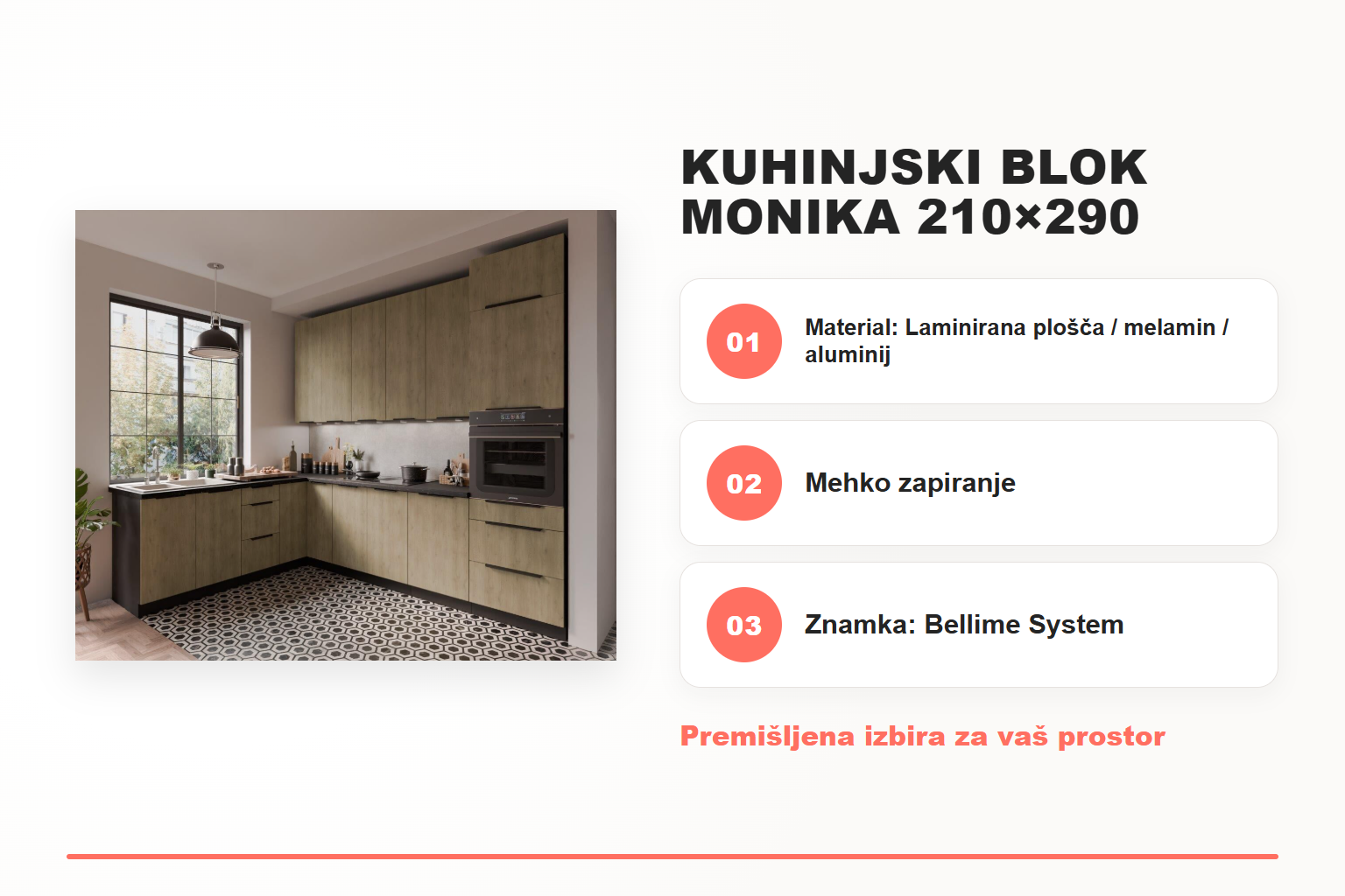Kuhinjski blok MONIKA 210×290 – pregled ključnih lastnosti