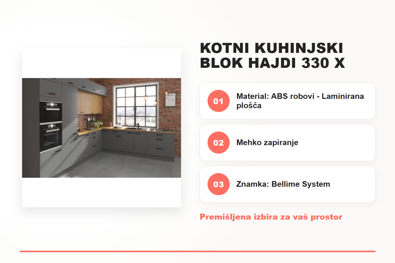 Kotni kuhinjski blok HAJDI 330 x 300 – pregled ključnih lastnosti