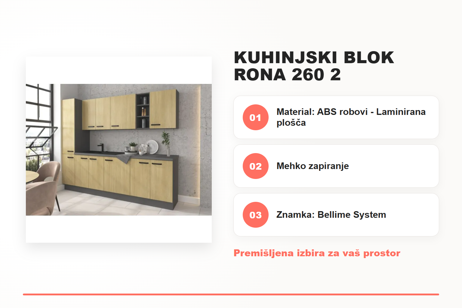 Kuhinjski blok RONA 260 2 – pregled ključnih lastnosti