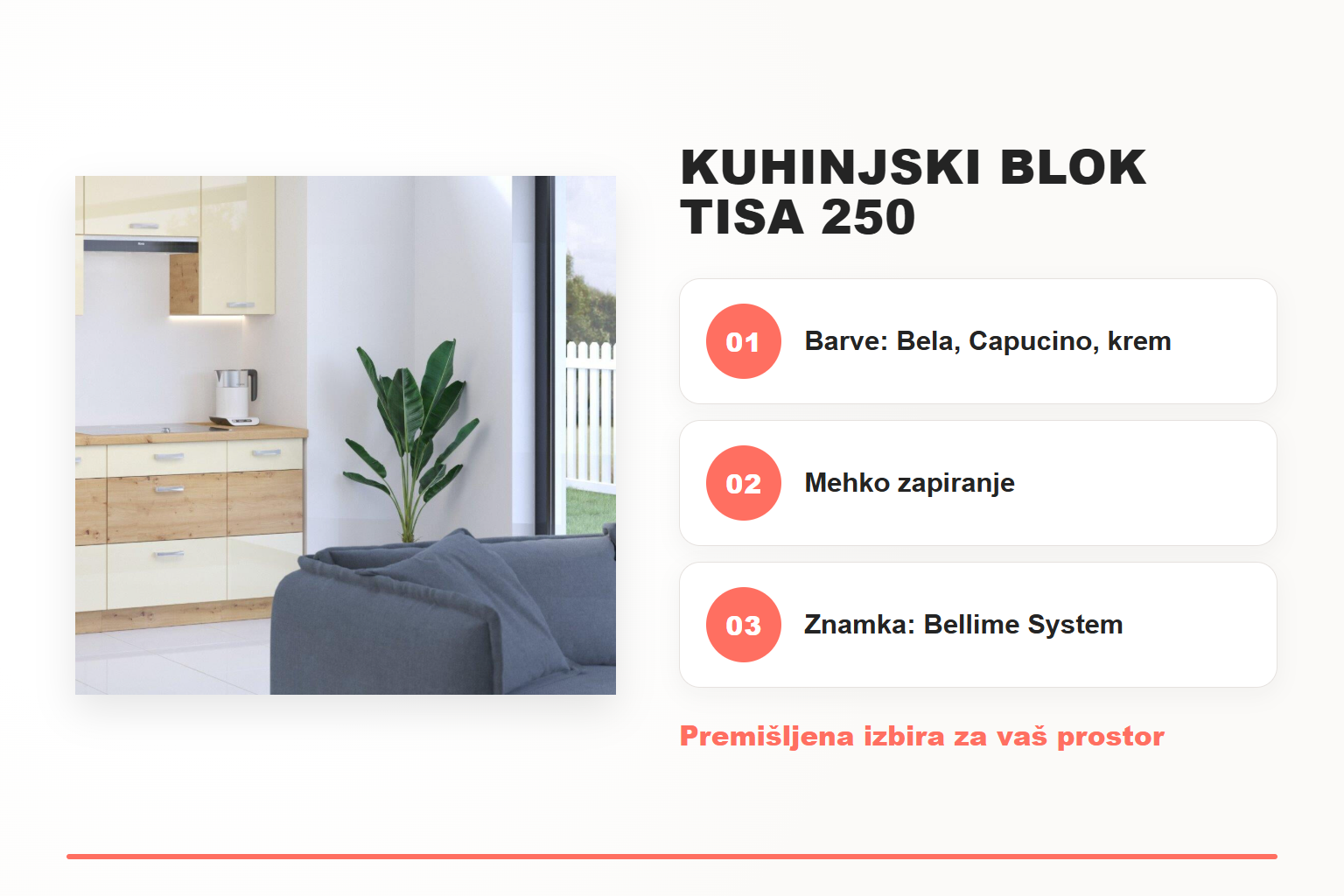 Kuhinjski blok TISA 250 – pregled ključnih lastnosti