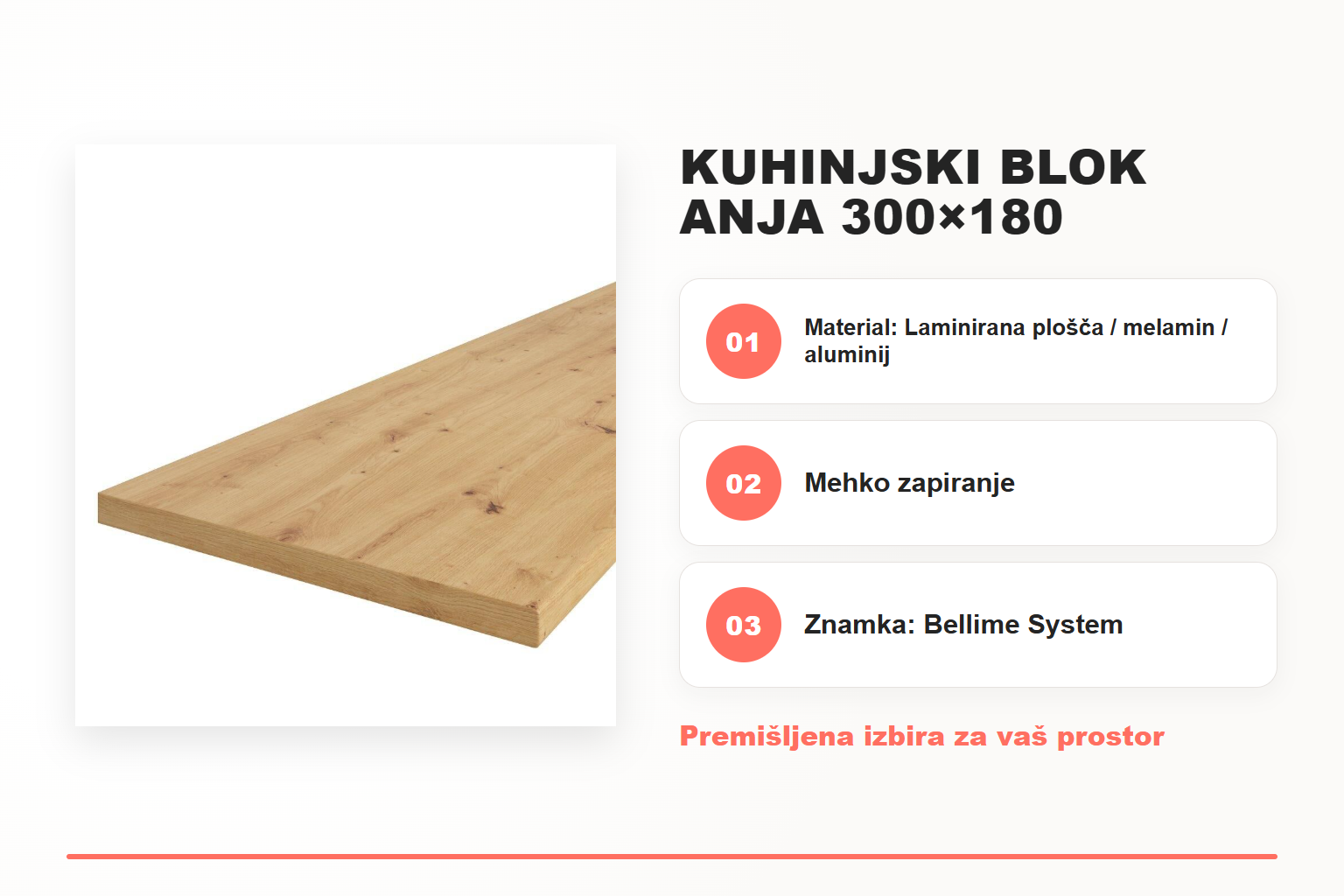 Kuhinjski blok ANJA 300×180 – pregled ključnih lastnosti