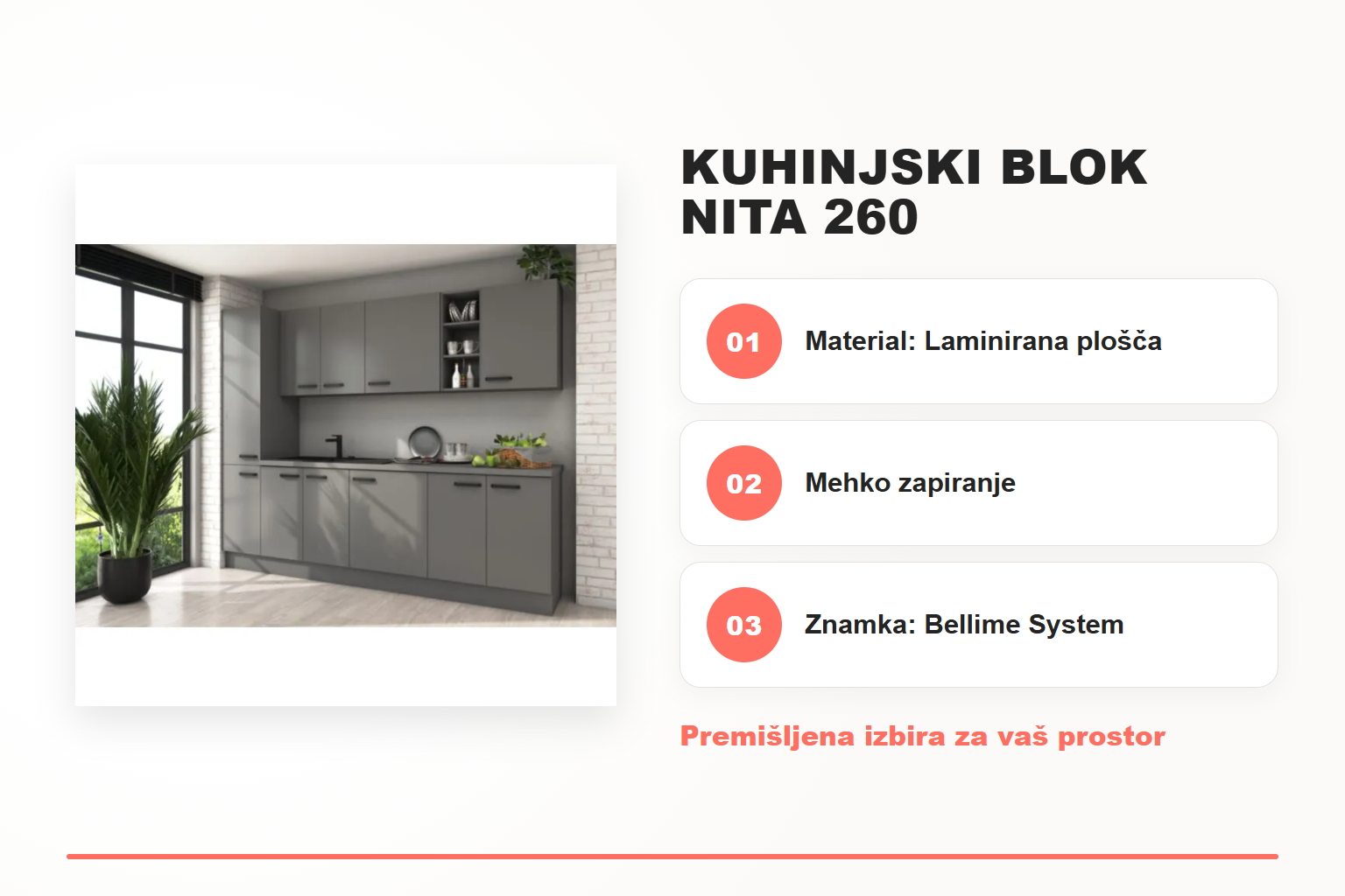 Kuhinjski blok NITA 260 – pregled ključnih lastnosti