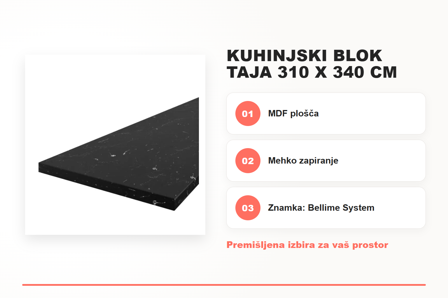 Kuhinjski blok TAJA 310 x 340 cm – pregled ključnih lastnosti