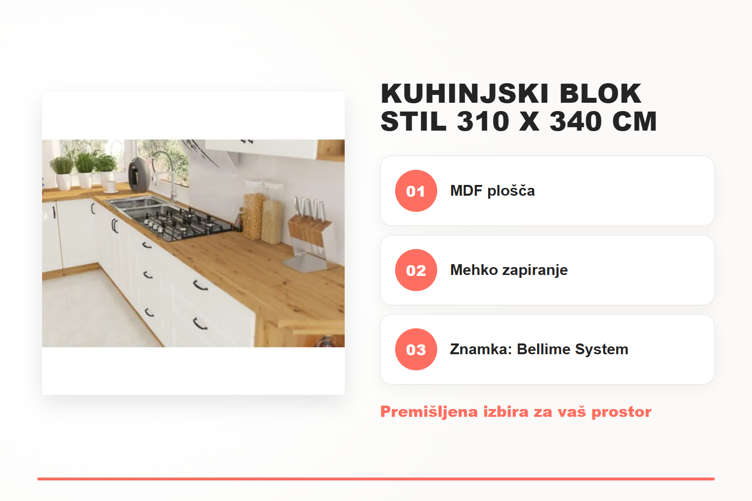 Kuhinjski blok STIL 310 x 340 cm – pregled ključnih lastnosti